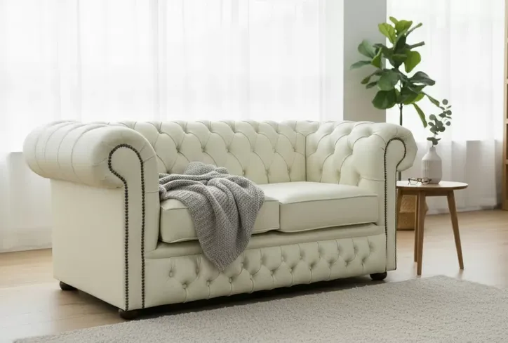 Chesterfield Winchester Leather Sofa - British Made 2 Seater Cream