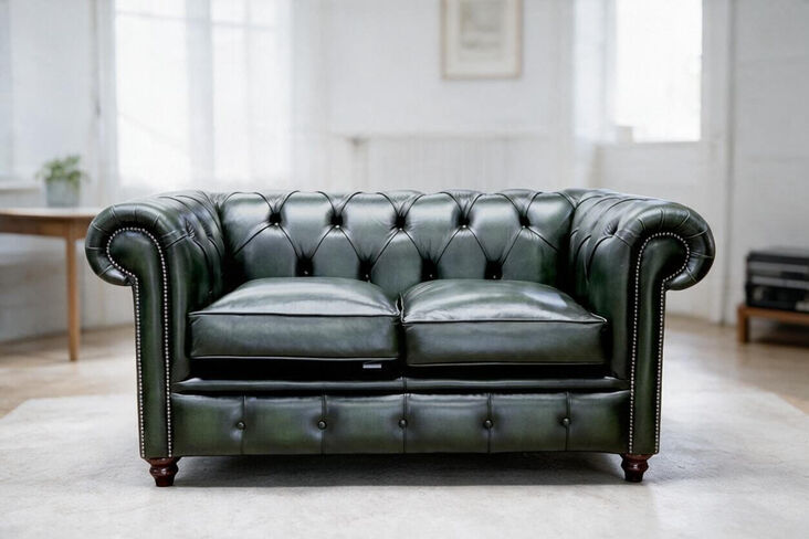 Duke Chesterfield 2 Seater Sofa Settee Antique Green Leather