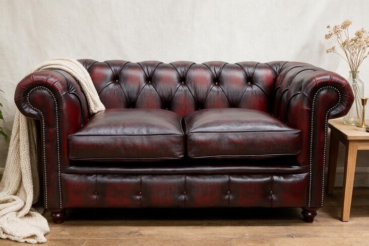 Duke Chesterfield 2 Seater Sofa Settee Antique Oxblood Leather