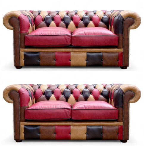 Duke Mini Patchwork Old English Leather Chesterfield 2+2 Sofa Suite