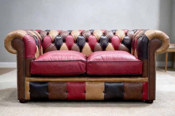 Duke Mini Patchwork Old English Leather Chesterfield 2 Seater Sofa Settee