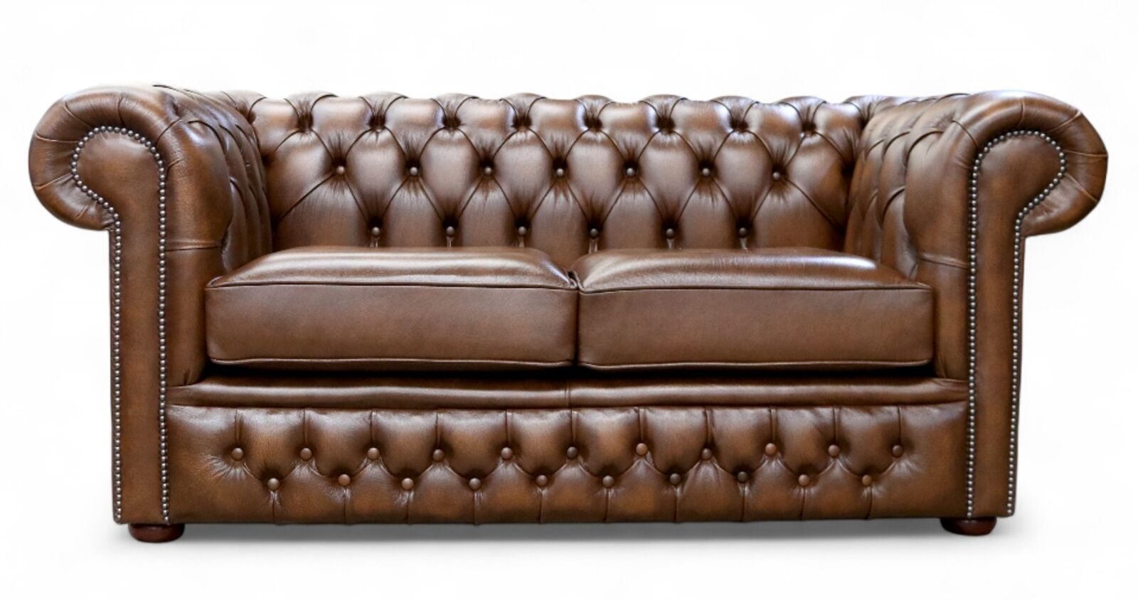 Rub Off Antique Tan Leather Chesterfield Winchester 2 Seater Sofa | DesignerSofas4U