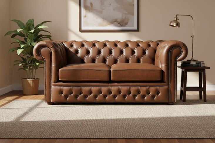 Rub Off Antique Tan Leather Chesterfield Winchester 2 Seater Sofa | DesignerSofas4U