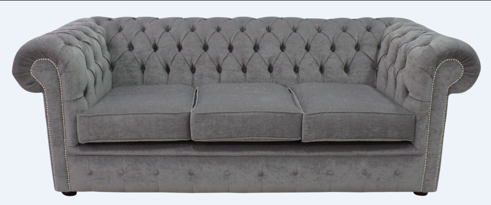 Product photograph of Chesterfield 3 Seater Settee Pimlico Grey Fabric Sofa Offer from Designer Sofas 4U