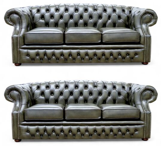 Chesterfield Buckingham 3+3 Sofa Suite – Antique Olive Leather