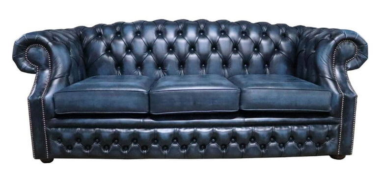 Chesterfield Buckingham 3 Seater Antique Blue Leather Sofa