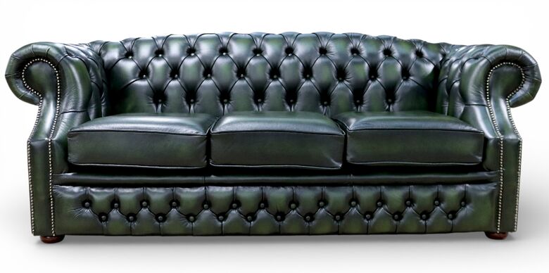 Chesterfield Handmade Buckingham 3 Seater Antique Green Leather Sofa