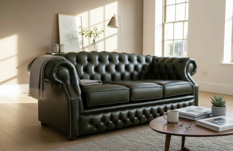 Chesterfield Buckingham 3-Seater Sofa – Antique Olive Leather