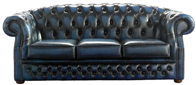 Product photograph of Chesterfield Handmade Buckingham 3 Seater Antique Blue Leather Sofa from Designer Sofas 4U