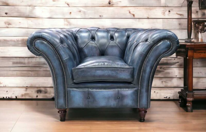 Product photograph of Duchess Chesterfield Club Chair Antique Blue Leather from Designer Sofas 4U