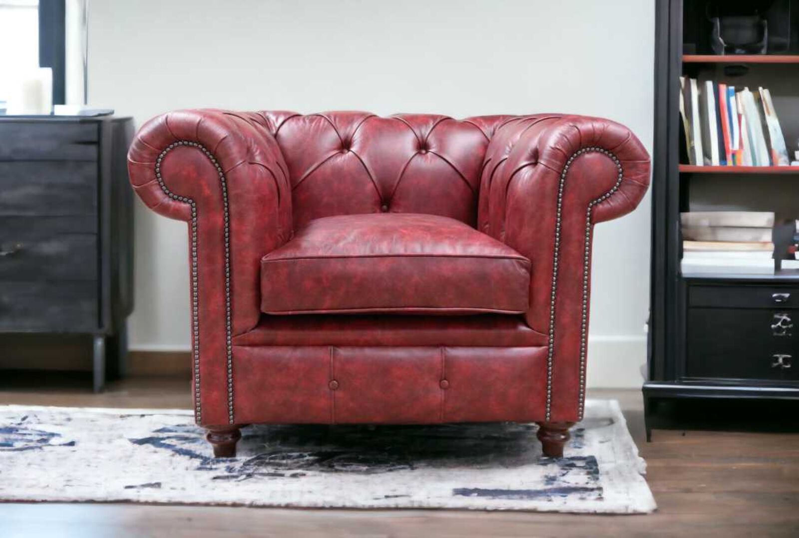 Product photograph of Duke Chesterfield Club Chair Vintage Ruby Leather from Designer Sofas 4U
