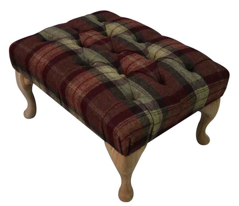 Product photograph of Chesterfield Queen Anne Footstool Skye Almandine Check Wool from Designer Sofas 4U