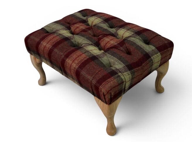 Chesterfield Queen Anne Footstool Skye Almandine Check Wool