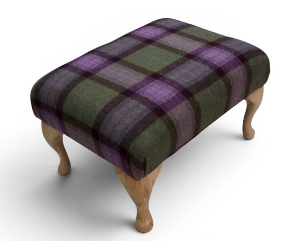 Chesterfield Saxon Queen Anne Footstool Skye Mystic Quartz Check Wool