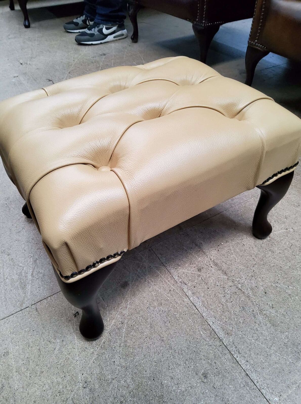 Product photograph of Chesterfield Queen Anne Footstool Shelly Cream Beige Amp Hellip from Designer Sofas 4U