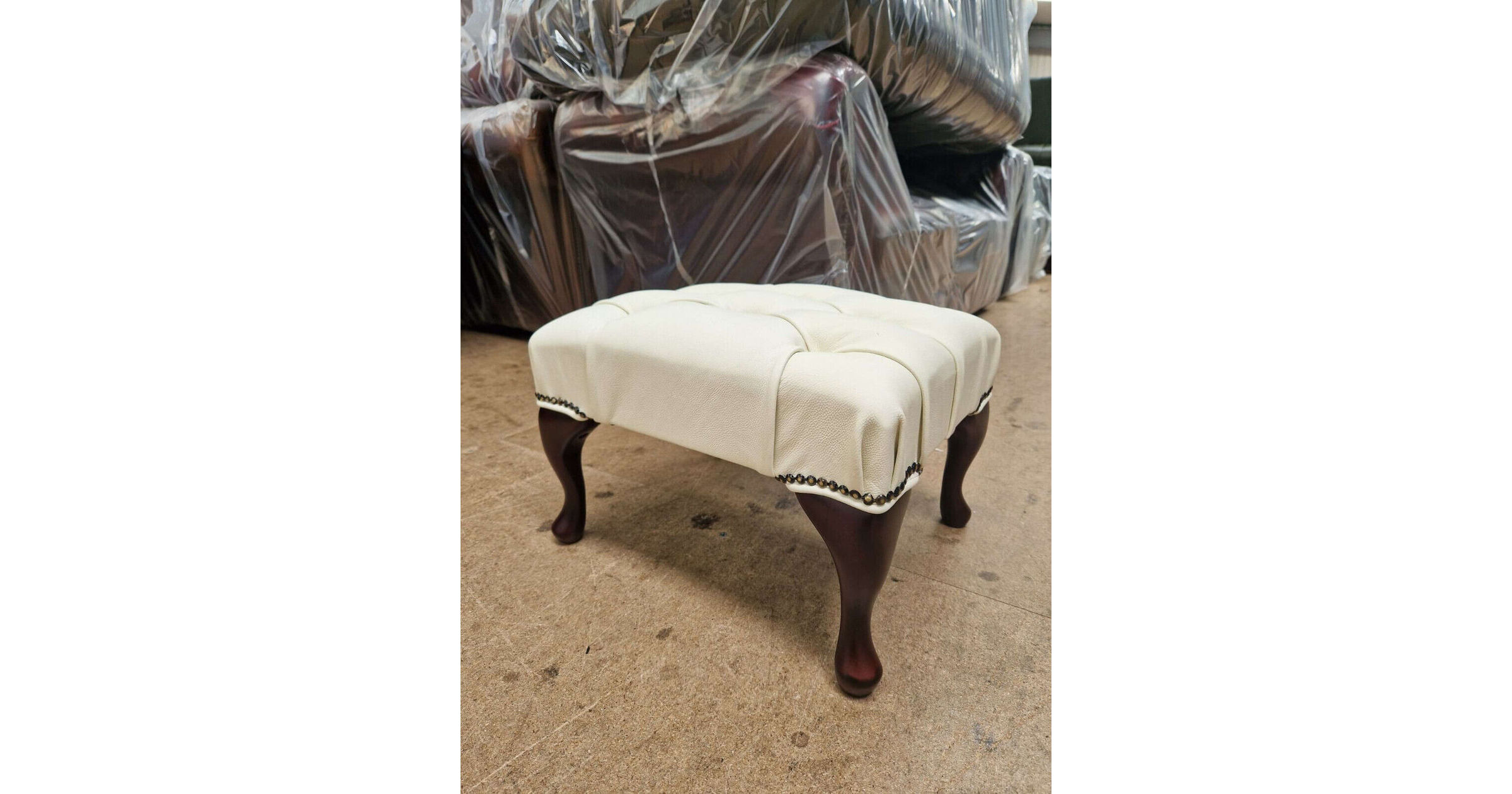 Cream Leather Chesterfield Footstool DesignerSofas4U