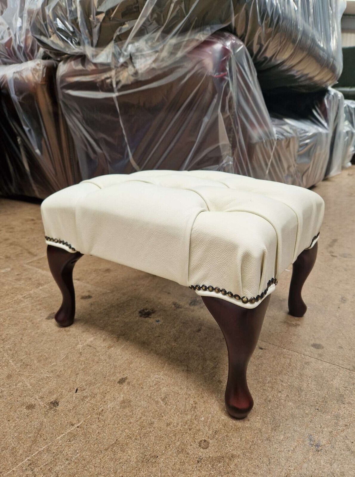 Product photograph of Chesterfield Queen Anne Footstool Shelly White Cream Amp Hellip from Designer Sofas 4U