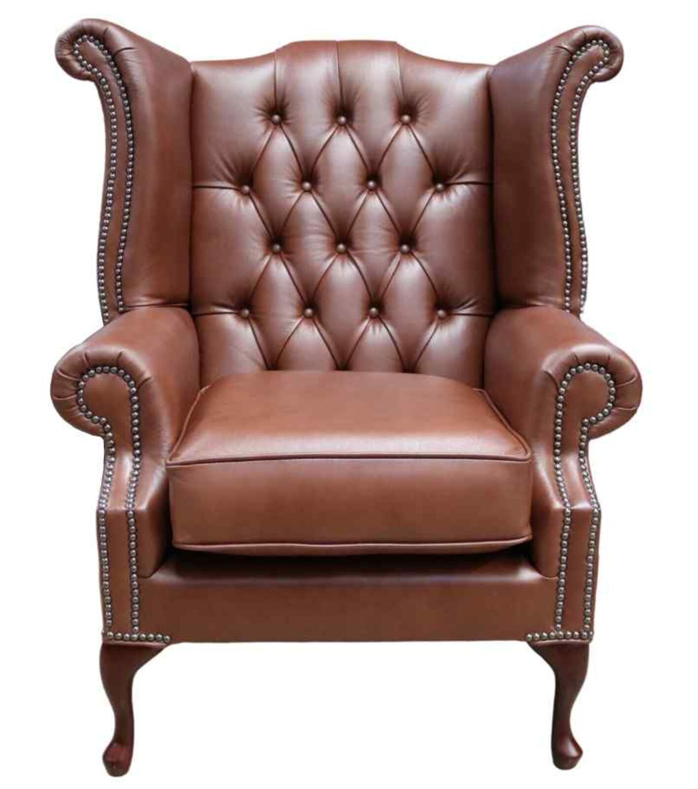 Product photograph of Chesterfield Georgian Queen Anne High Back Wing Chair Castagna Brown Leather from Designer Sofas 4U