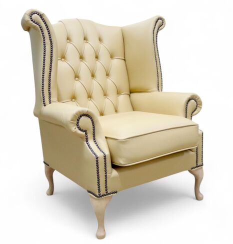 Chesterfield Georgian Queen Anne High Back Wing Chair Angel Yellow Leather