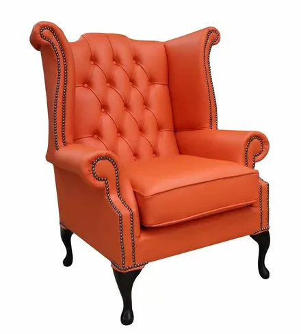 Shelly Firestone Leather Chesterfield Queen Anne High Back Wing Chair | DesignerSofas4U