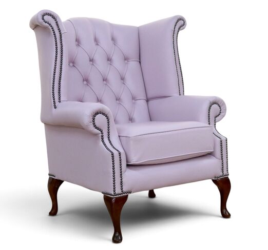 Chesterfield Queen Anne High Back Wing Chair Shelly Blossom Pink Leather
