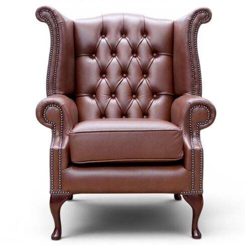 Chesterfield Queen Anne High Back Wing Chair Shelly Castagna Leather