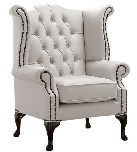 Chesterfield Queen Anne High Back Wing Chair Shelly Almond Leather