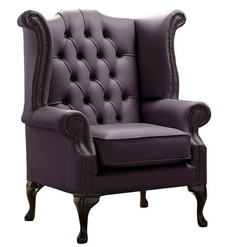 Chesterfield Queen Anne High Back Wing Chair Shelly Amethyst Leather