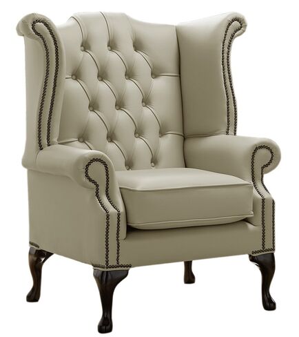 Chesterfield Queen Anne High Back Wing Chair Shelly Ash Leather