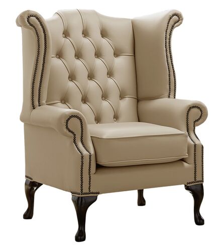 Chesterfield Queen Anne High Back Wing Chair Shelly Basket Leather