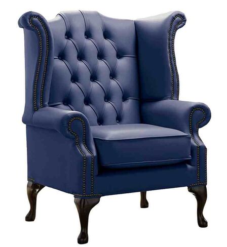 Chesterfield Queen Anne High Back Wing Chair Shelly Bilberry Real Leather
