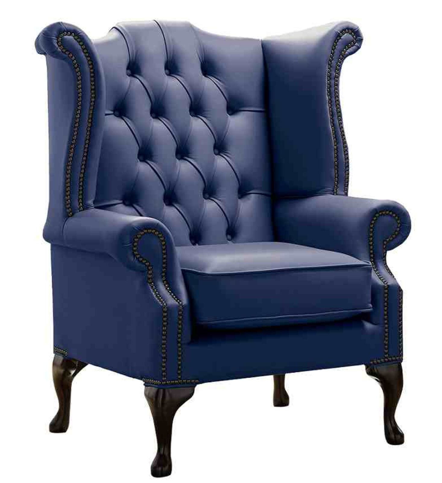 Product photograph of Chesterfield Queen Anne High Back Wing Chair Shelly Bilberry Real Leather from Designer Sofas 4U