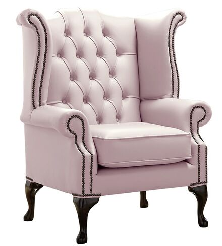 Chesterfield Queen Anne High Back Wing Chair Shelly Blossom Leather