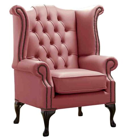 Chesterfield Queen Anne High Back Wing Chair Shelly Brick Red Leather