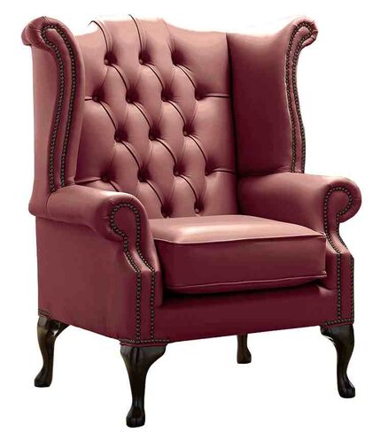 Chesterfield Queen Anne High Back Wing Chair Shelly Burgandy Leather