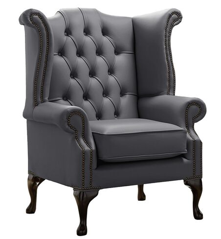 Chesterfield Queen Anne High Back Wing Chair Shelly Burnt Oak Leather