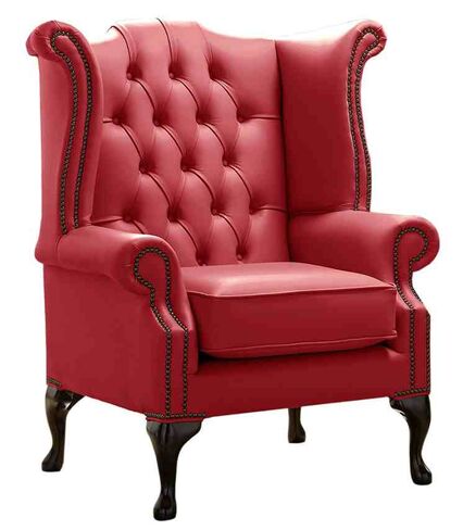 Chesterfield Queen Anne High Back Wing Chair Shelly Cherry Leather
