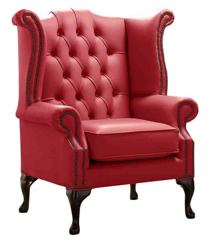 Product photograph of Chesterfield Queen Anne High Back Wing Chair Shelly Cherry Leather from Designer Sofas 4U
