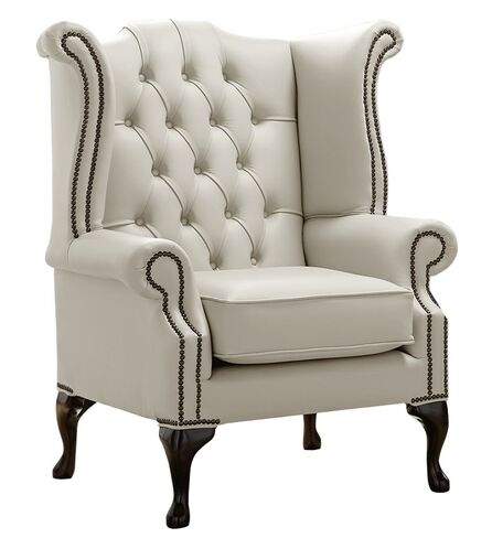 Shelly Cottonseed Leather Chesterfield Queen Anne High Back Wing Chair | DesignerSofas4U