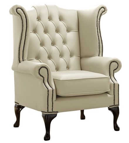 Chesterfield Queen Anne High Back Wing Chair Shelly Cream Leather
