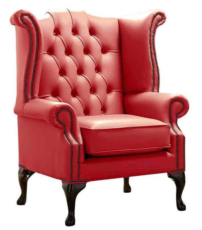 Product photograph of Chesterfield Queen Anne High Back Wing Chair Shelly Crimson Leather from Designer Sofas 4U