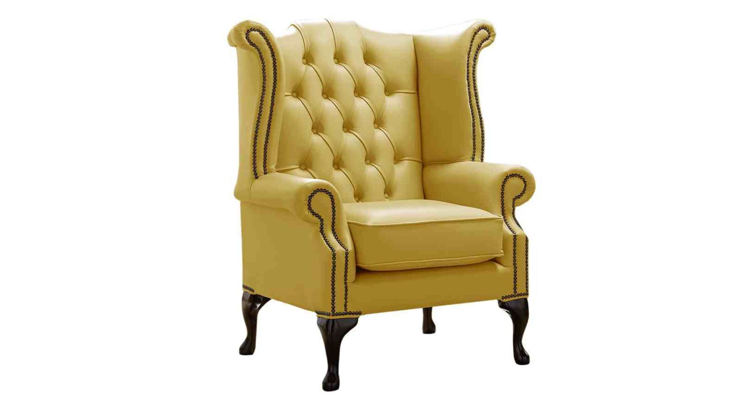 Chesterfield Queen Anne High Back Wing Chair Shelly Dark Deluca Real