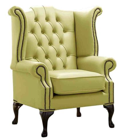 Chesterfield Queen Anne High Back Wing Chair Shelly Field Green Leather