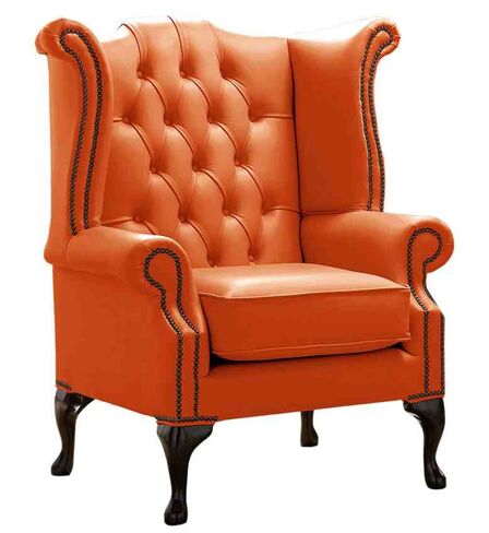 Chesterfield Queen Anne High Back Wing Chair Shelly Firestone Leather