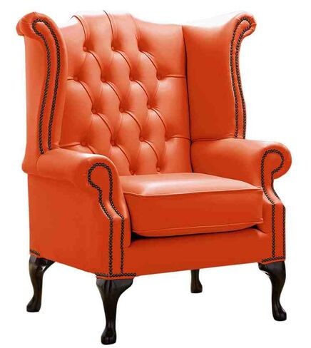 Chesterfield Queen Anne High Back Wing Chair Shelly Flamenco Leather