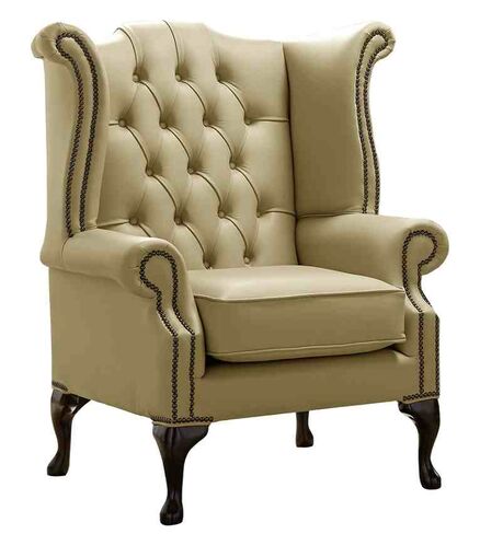 Chesterfield Queen Anne High Back Wing Chair Shelly Golders Green Leather