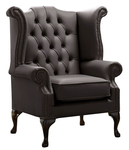 Chesterfield Queen Anne High Back Wing Chair Shelly Havannah Leather