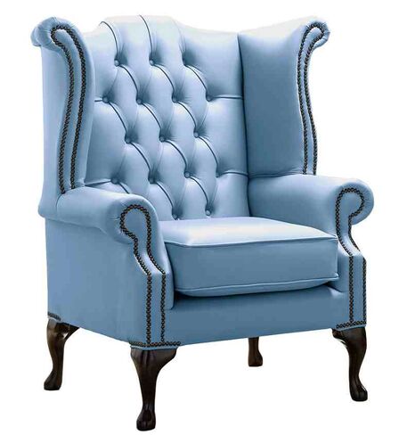 Chesterfield Queen Anne High Back Wing Chair Shelly Haze Leather
