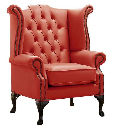 Chesterfield Queen Anne High Back Wing Chair Shelly Horizon Leather