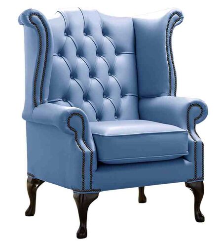 Chesterfield Queen Anne High Back Wing Chair Shelly Iceblast Leather
